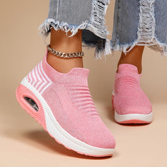 Women's Knit Slip On Sneakers Air Cushion Sole Low Top Sport Shoes