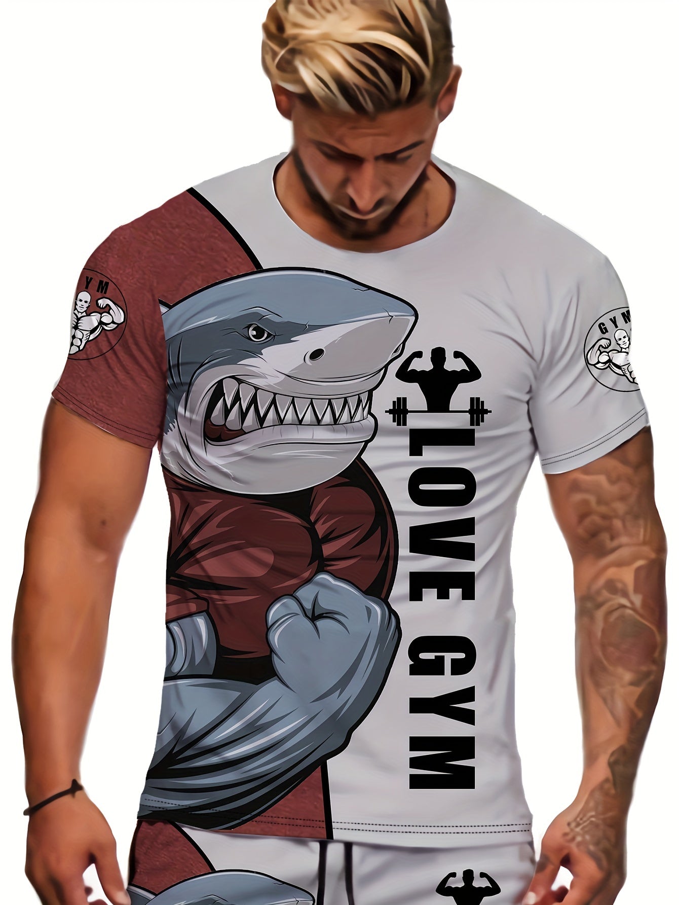 Men's Bull Weightlifting Print Sports T-Shirt for Summer