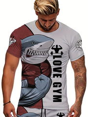 Men's Bull Weightlifting Print Sports T-Shirt for Summer