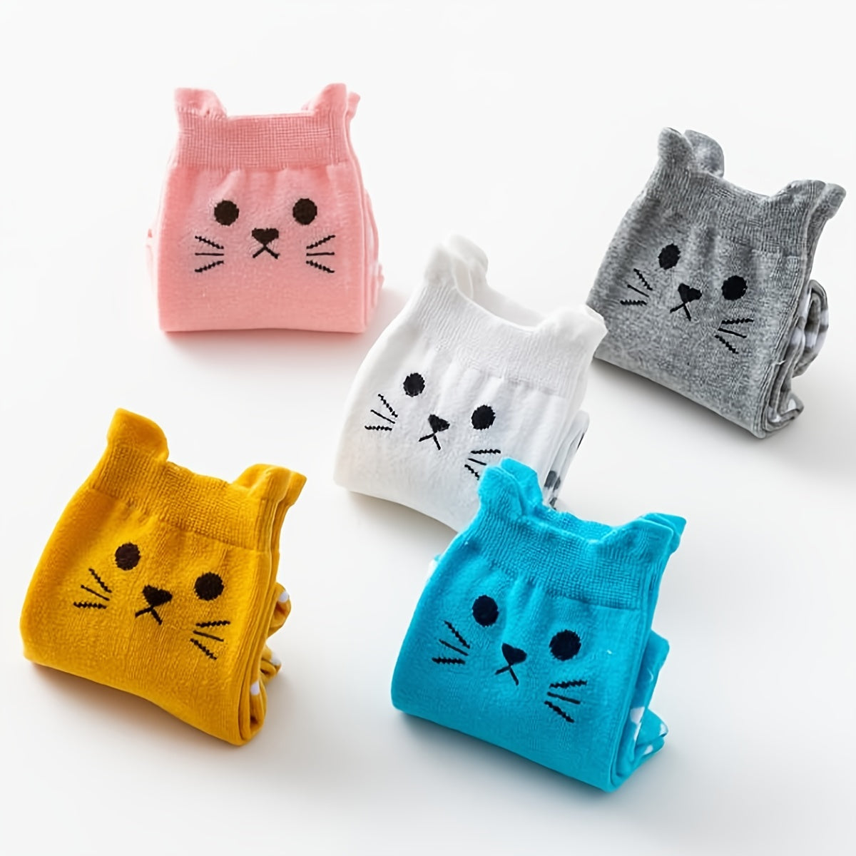 5 Pairs Animal Pattern Socks Cat Ear Geometric 3D Textured Stockings