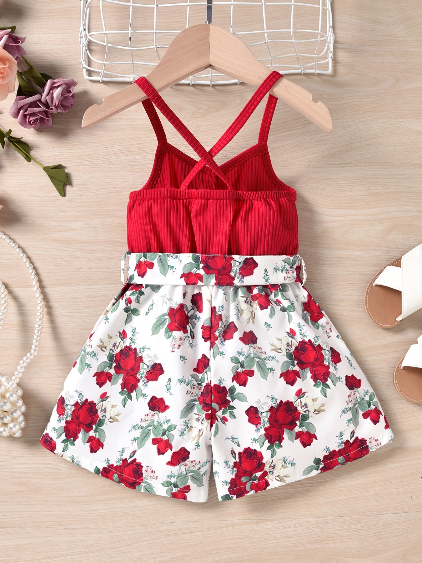 Toddler Girls Floral Patchwork Cami Romper Jumpsuit