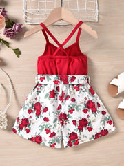 Toddler Girls Floral Patchwork Cami Romper Jumpsuit