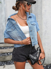Short Sleeve Denim Coat Button Lapel Cropped Jacket