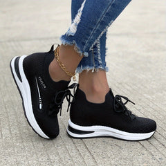Women's Platform Sneakers Breathable Lace Up Low Elastic Shoes