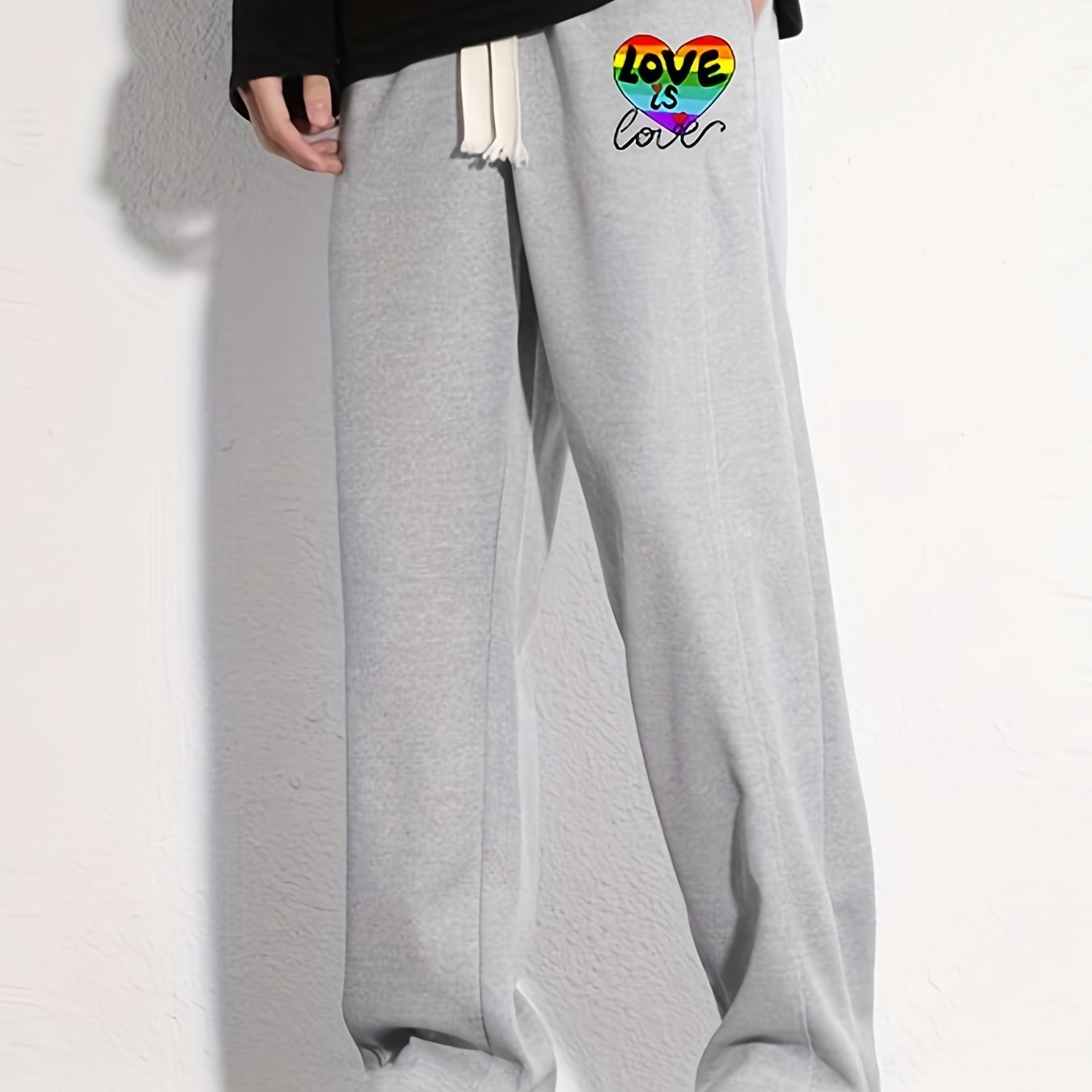 Love Is Love Rainbow Heart Print Joggers Men's Casual Loose Fit Pants