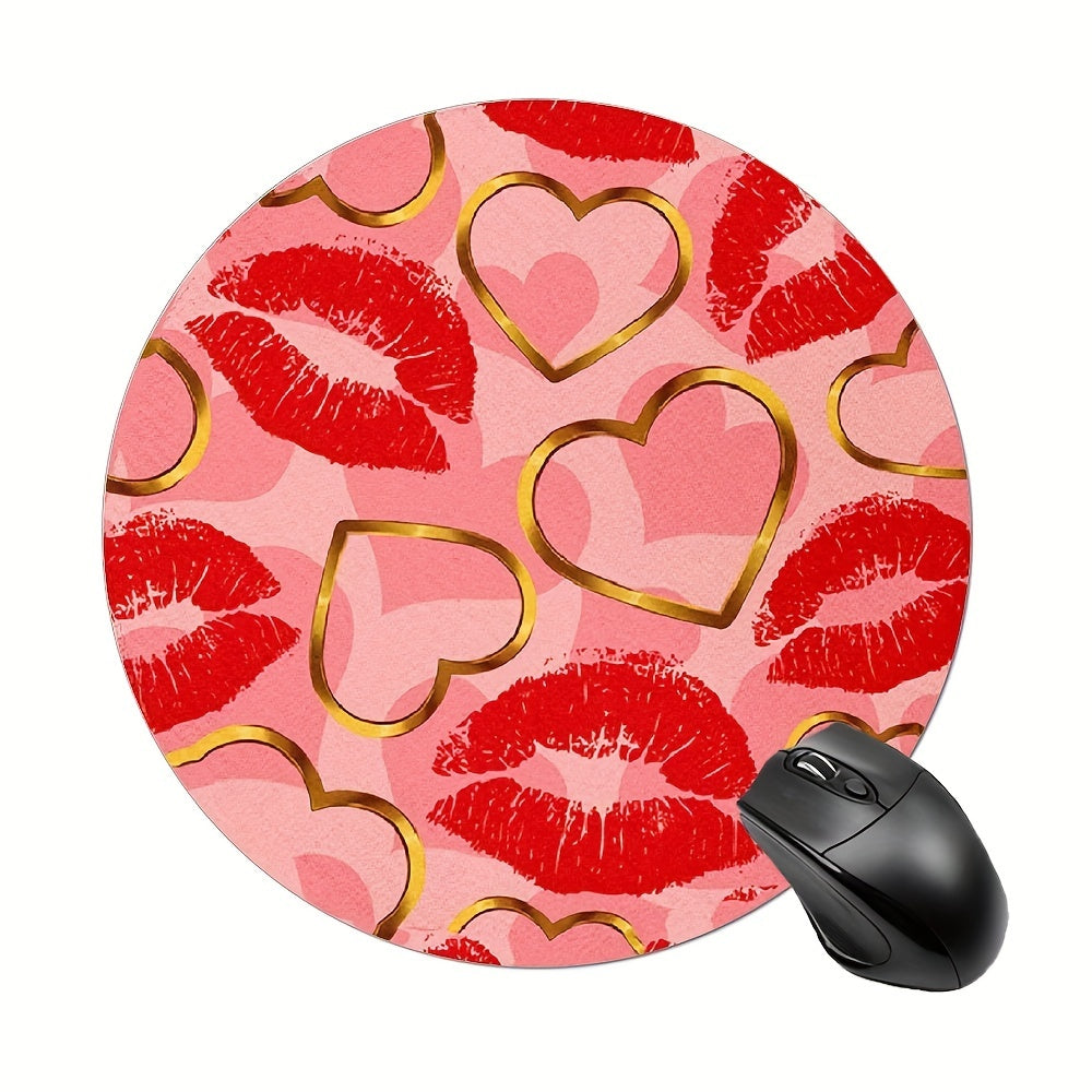 Red Lip Gaming Mouse Pad 7.8 x 7.8 inches Round Non-Slip Rubber Mat