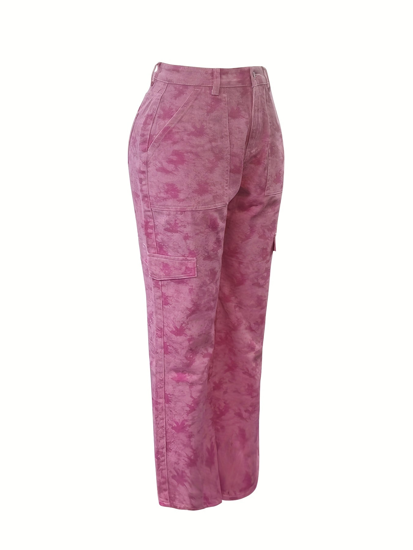 Pink Tie Dye Print Jeans Loose Casual Straight Leg Denim Pants