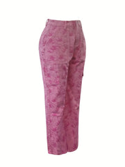 Pink Tie Dye Print Jeans Loose Casual Straight Leg Denim Pants