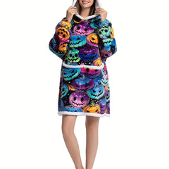 Pumpkin Print Plush Hooded Wearable Blanket