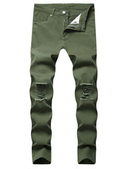 Men's Ripped Knee Slim Fit Stretch Jeans