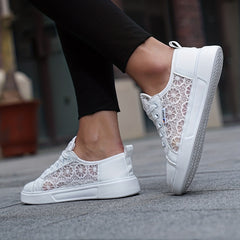 Women's Lace Skate Shoes Breathable Hollow Out Flat Sneakers