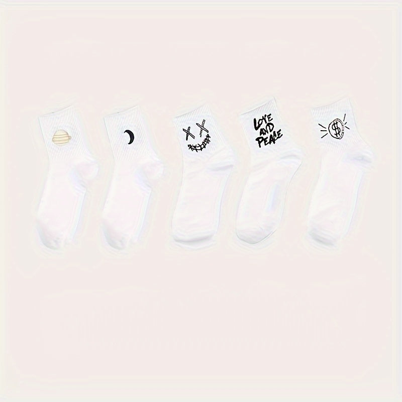 10 Pairs Cartoon Print Socks Comfy & Funny Mid Tube Women's Stockings