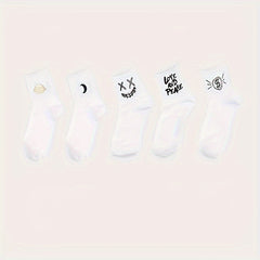 10 Pairs Cartoon Print Socks Comfy & Funny Mid Tube Women's Stockings