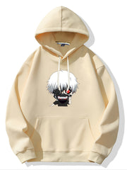 Anime Print Hoodie Fleece Pullover Active Hooded Sweatshirt