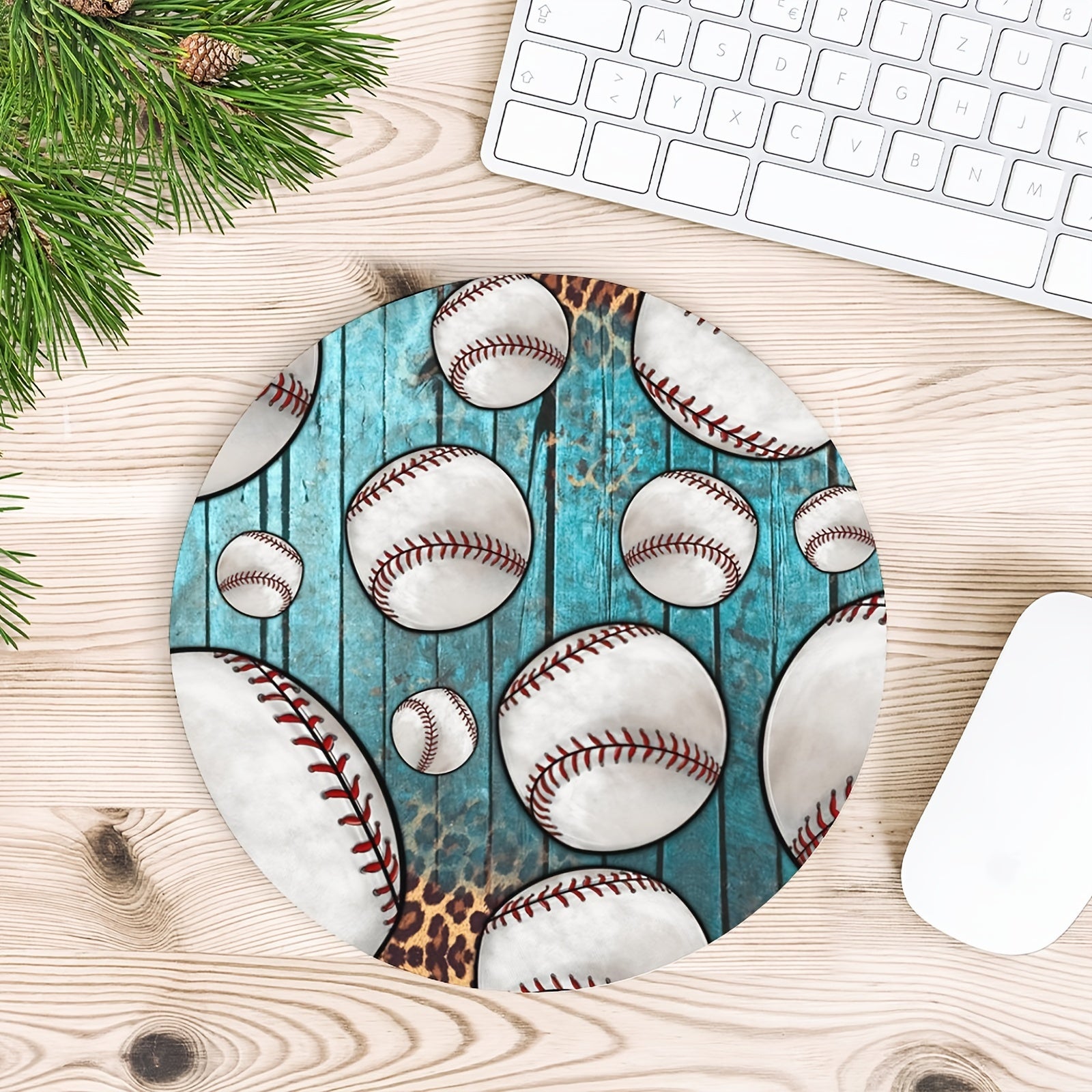 Baseball Round Mouse Pad Non Slip Rubber Base Small Size 7.87 x 7.87 x 0.1 Inch
