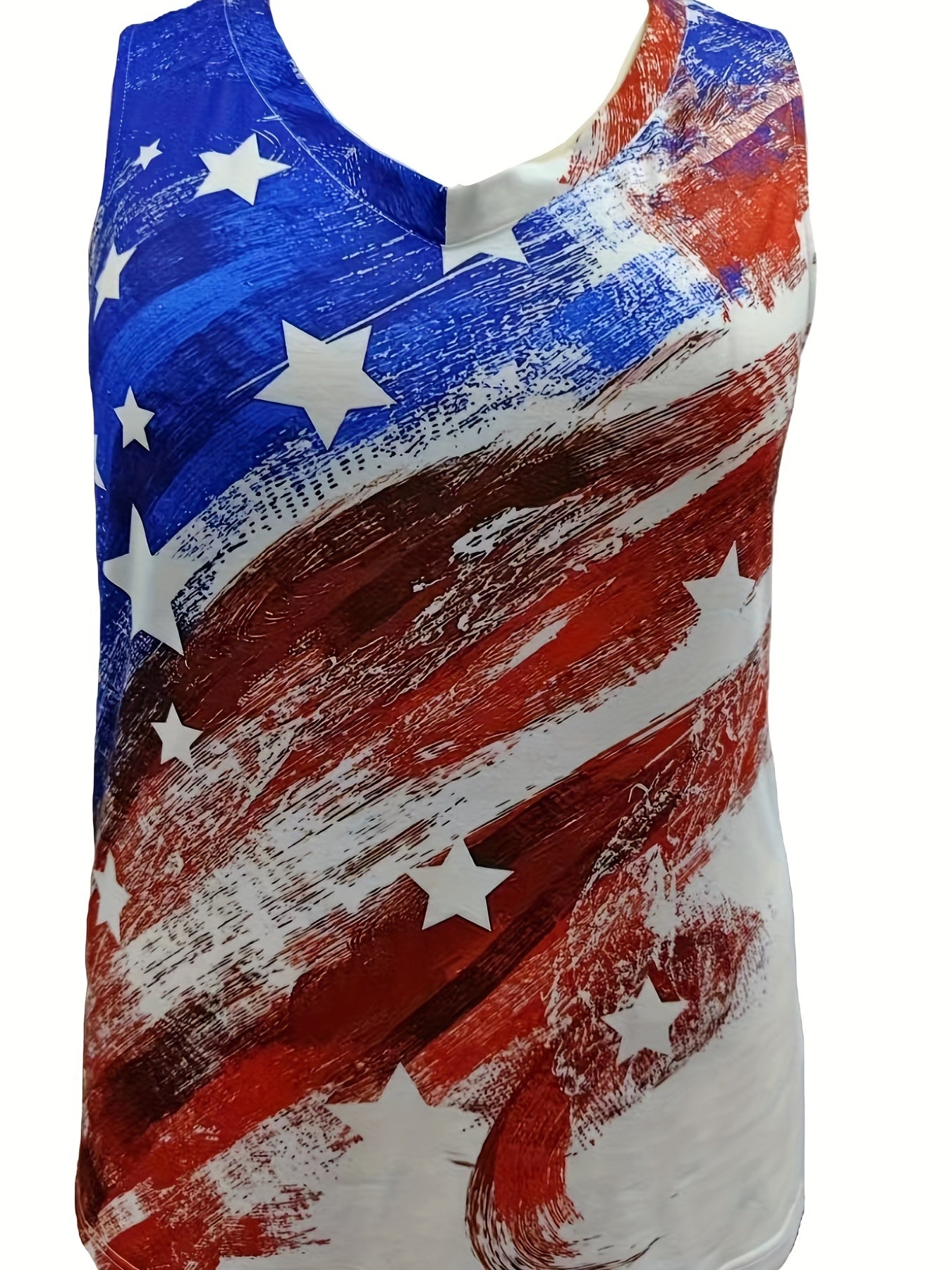 Independence Casual Tank Top Women's Plus Flag Print V Neck Medium Str