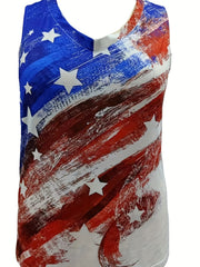Independence Casual Tank Top Women's Plus Flag Print V Neck Medium Str