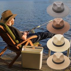 Wide Brim Straw Hat Summer Fedora Sun Hat for Men and Women