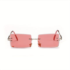 Women's Rectangle Rimless Sunglasses Metal Square UV400 Sun Shades