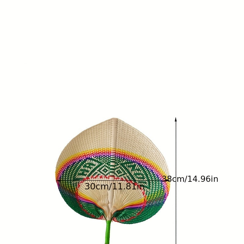 Handwoven Straw Fan Retro Creative Colorful Portable Handheld Fan