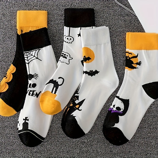 Halloween Pumpkin & Cat Print Socks Women's Stockings