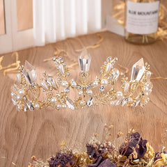 Faux Pearl Rhinestone Crown Hairband Bridal Wedding Headband