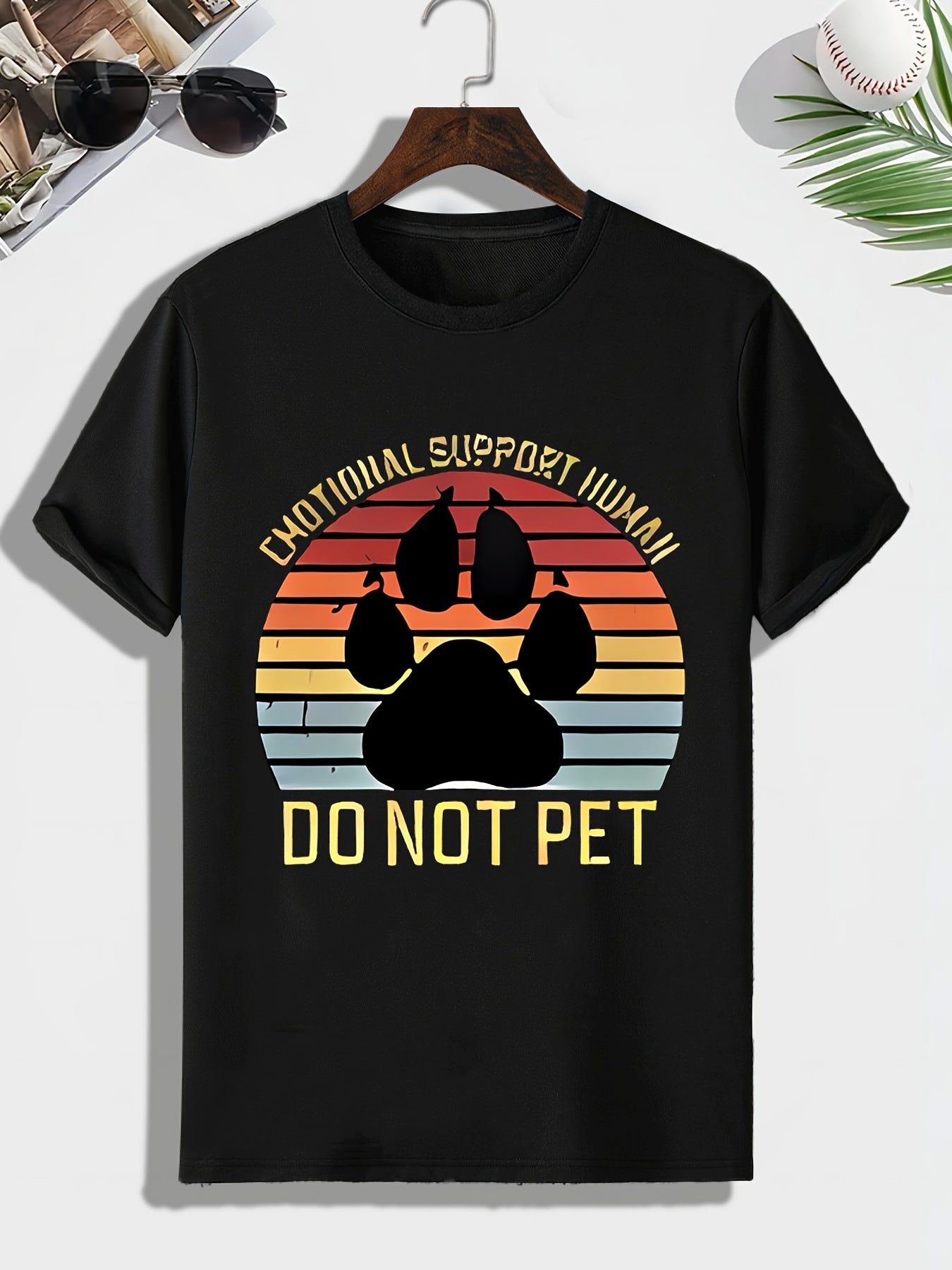 Men's Paw Print T shirt Active Comfy Slightly Stretch Crew Neck Tee