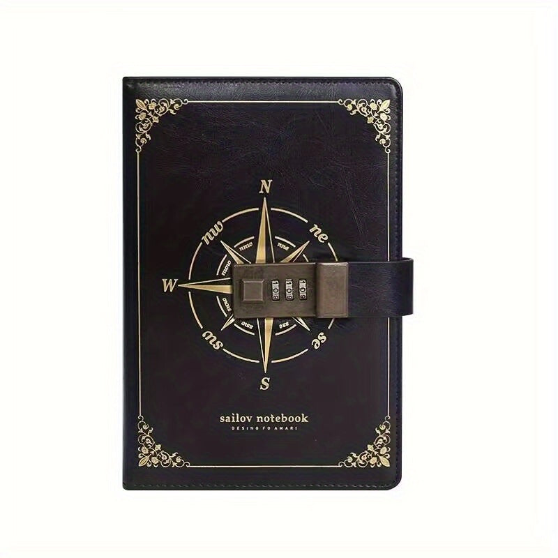 Vintage Password Lock Journal Notebook 200 Pages PU Leather Waterproof