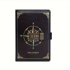 Vintage Password Lock Journal Notebook 200 Pages PU Leather Waterproof