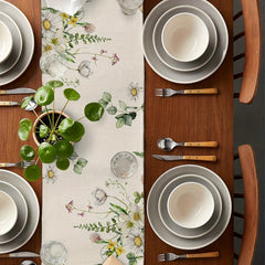Long Eucalyptus Leaf Green Plants Chrysanthemum Linen Table Runner