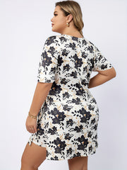 Floral Print Plus Size Lounge Set Women's Short Sleeve Top & Shorts Pajama Set