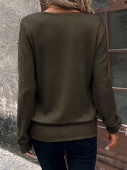 Solid Square Neck Long Sleeve Knit Top