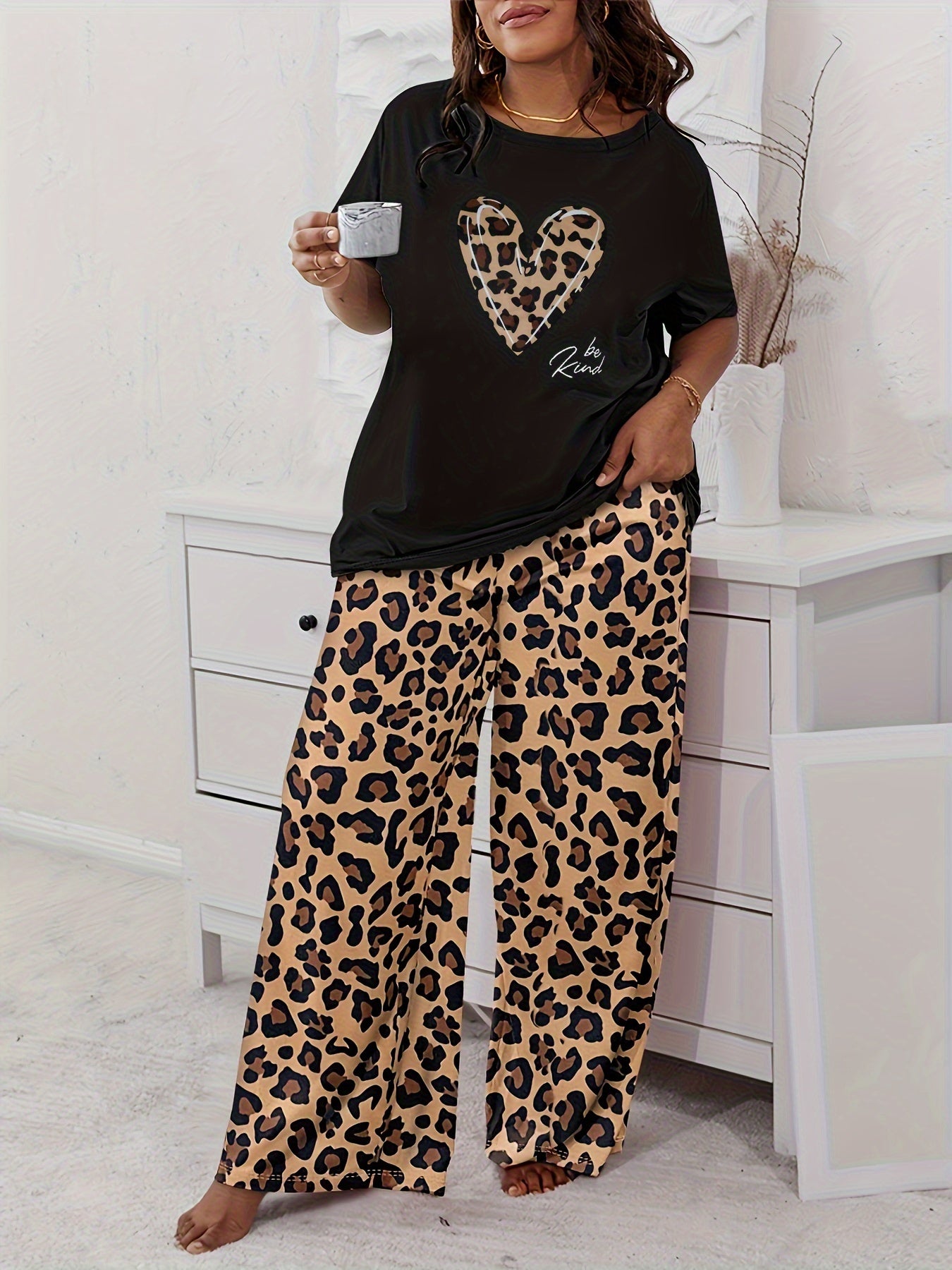Leopard Print Casual Loungewear Set