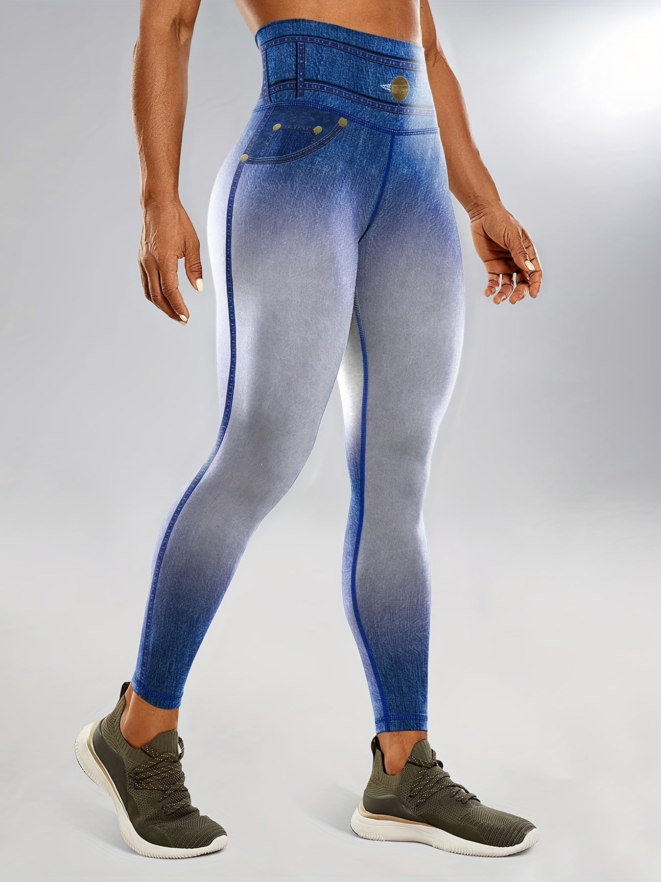 Denim Print Gradient Yoga Leggings High Waist