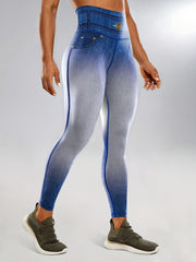 Denim Print Gradient Yoga Leggings High Waist