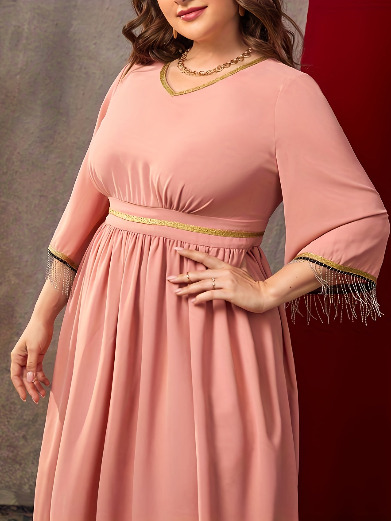 Women's Plus Colorblock V Neck Maxi Kaftan Dress