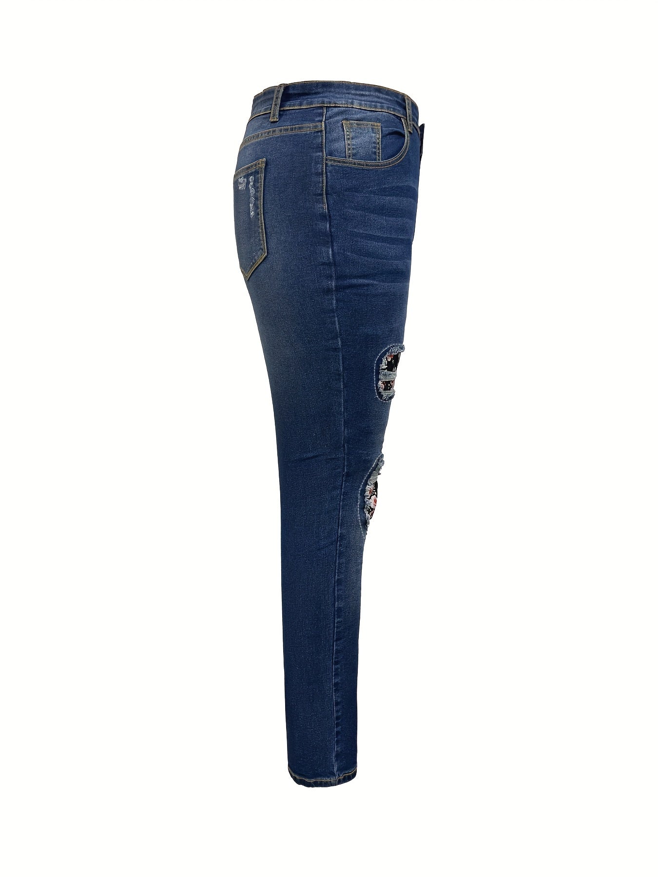 Ripped Floral Button Up Skinny Jeans