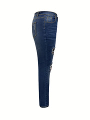 Ripped Floral Button Up Skinny Jeans