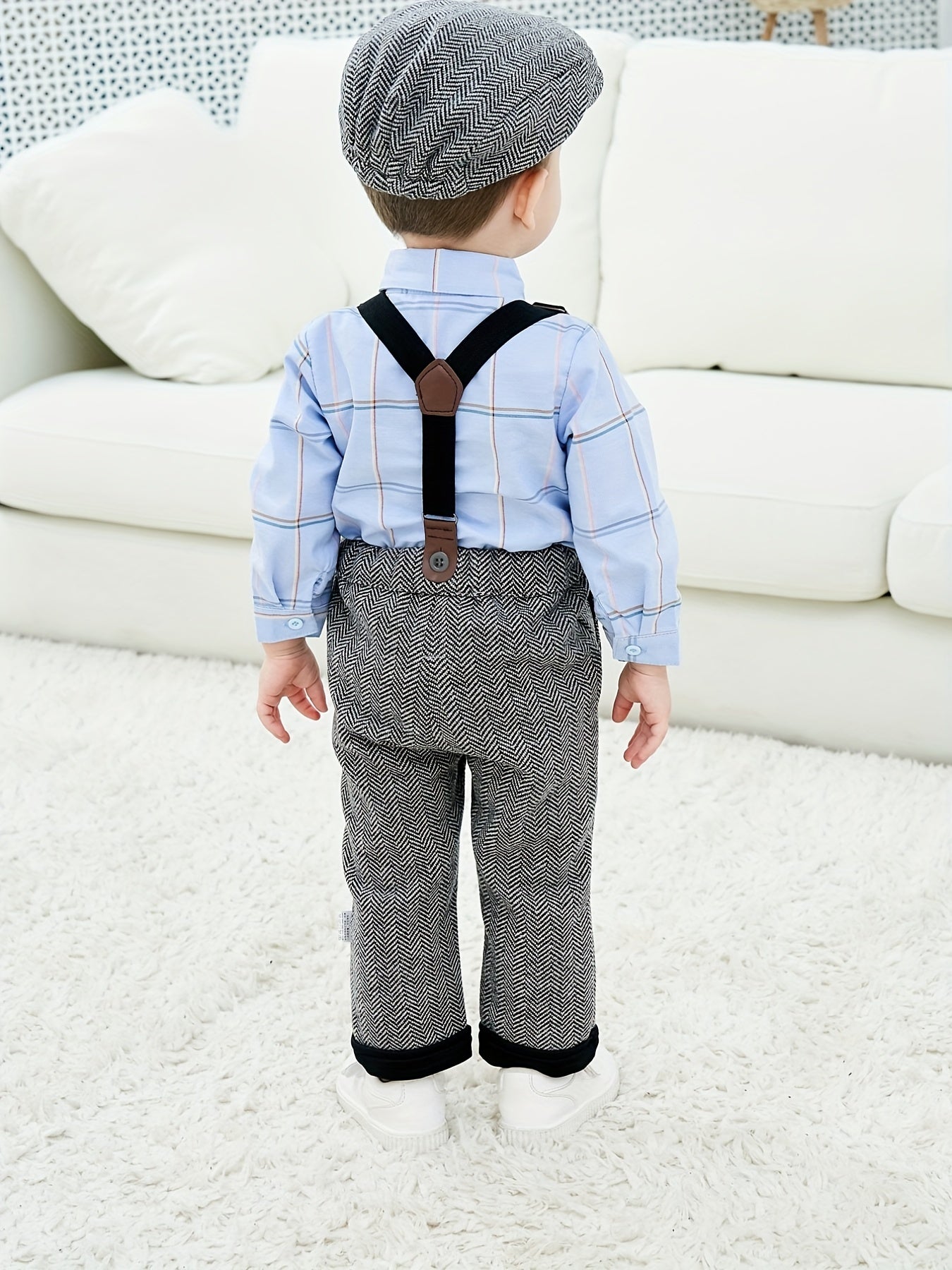 Baby Boys Gentleman Outfits Long Sleeve Bowtie Shirts Suspender Pants Set