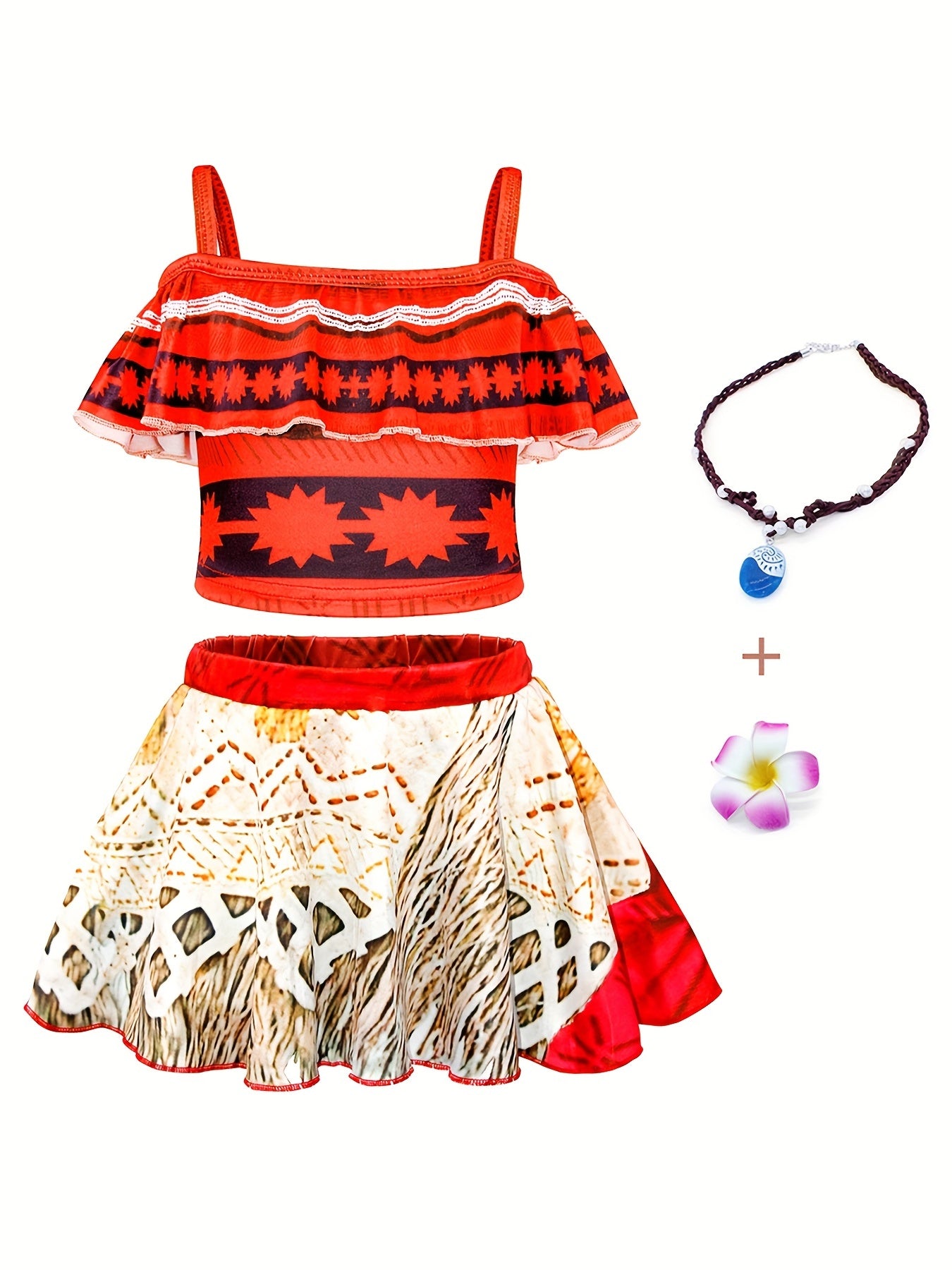 Girls 2 Piece Bikini Swimsuit Geometric Ruffled Strappy Bikini Top & Mini Skirt