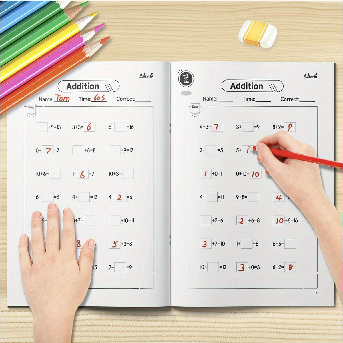 Kids' Fun Math Workbook Addition Easy Colorful Cartoon Style Illustrations