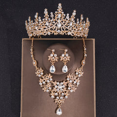Baroque Vintage Crystal Crown Bridal Jewelry Sets