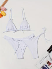 V Neck Spaghetti Straps Bikini Set Ruched High Cut Swimsuit 3 Piece Set