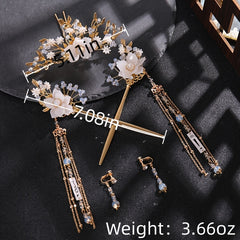 Crystal Flower Leaf Hairpin Headband Earring Set Chinese Wedding Hair Accessorie