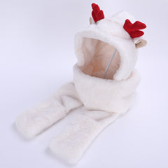 Christmas Rabbit Fur Antlers Winter Cartoon Hat Scarf Gloves Set