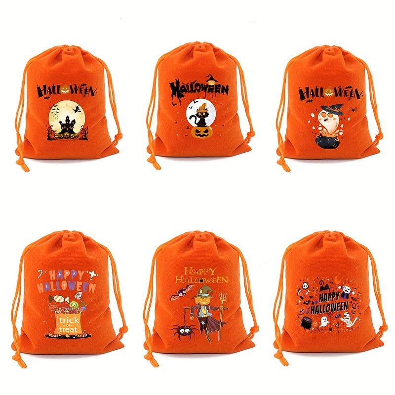 Orange Velvet Cloth Bag Halloween Candy Gift Bag Drawstring Small Bag