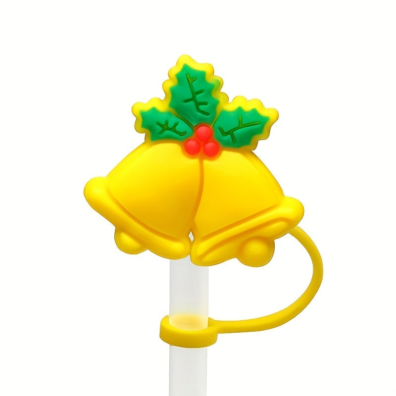 6pcs Cartoon Christmas Straw Cap Dustproof Silicone Cover Drink Cup Accessories