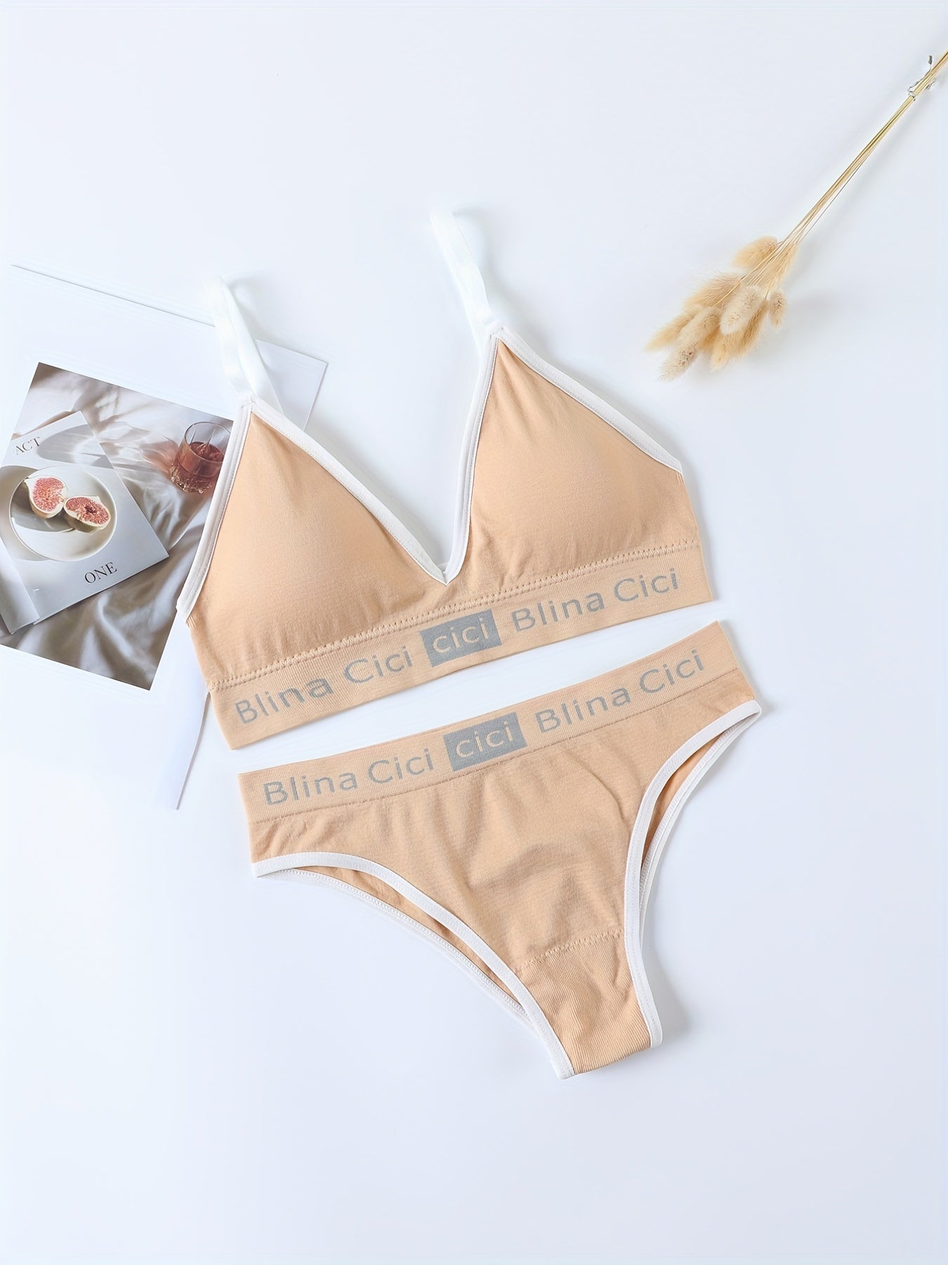 Letter Print Bra & Panties Lingerie Set Women's Underwear