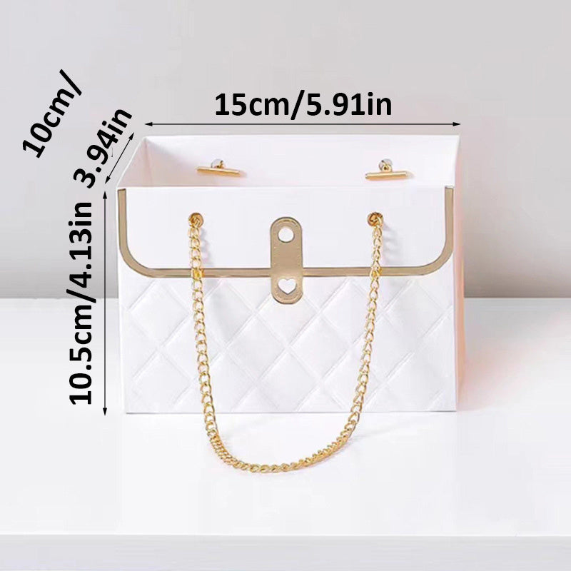 Flower Paper Box Paper Flower Gift Bags With Metal Chain Bouquet Storage Bucket