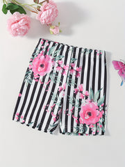 Girls' Striped Flower Print Thin Casual Shorts